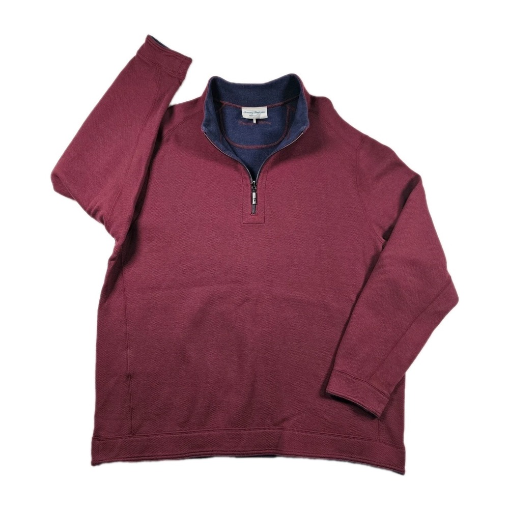 Tommy Bahama Reversible 1/4 Zip Sweater Mens XXL Red Navy Cotton Tencel
